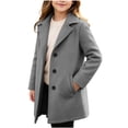 thumbnail image 2 of PiGOGI Kids Double Breasted Wool Blend Pea Coat with Notched Lapel and Side Pockets Mid-Long Trench Overcoat Winter Outerwear for Children Gray 4-5 Years, 2 of 9