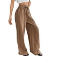 thumbnail image 4 of Women'S Wide Leg Beach Pants Elastic Waist Light-Weight Flowy Palazzo Lounge Trousers with Pockets Khaki S, 4 of 10