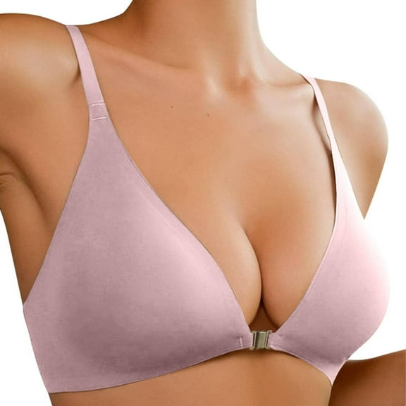 MUXiin Womens Bra Front Closure Bras For Women No Underwire Low Cut V Padded Bralette Seamless Comfy Bras With Support