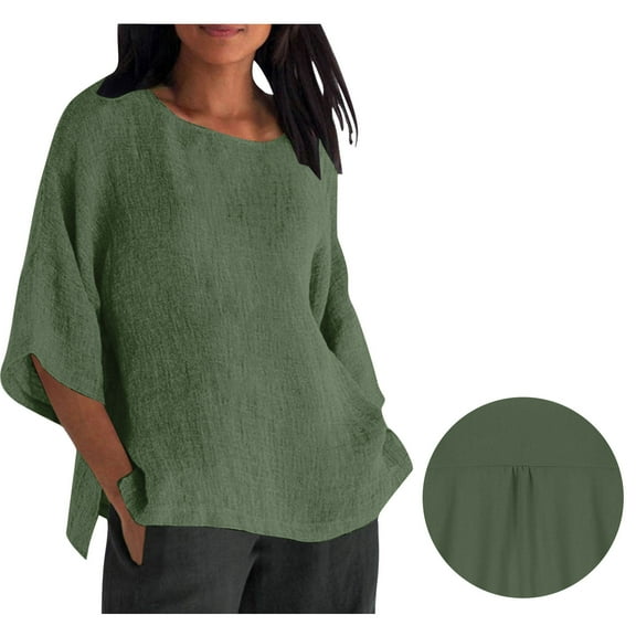OSFVNOXV Linen Tops for Women Summer Lightweight Basic T-Shirt Loose Fit Long Sleeve Pullover Spring Lounge Sleep Shirts