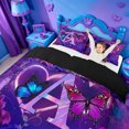 thumbnail image 3 of meiyoeat Purple Butterfly Rose Monogram A Bedding,Neon Heart Initial Duvet Cover Full For Girl,Black Reversible,3 Pieces,1 Duvet Cover and 2 Pillowcases, 3 of 6