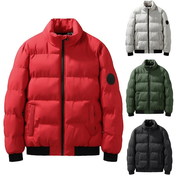 Miluxas Mens Winter Padded Jackets Full Zipper Windproof Jacket Coat Red