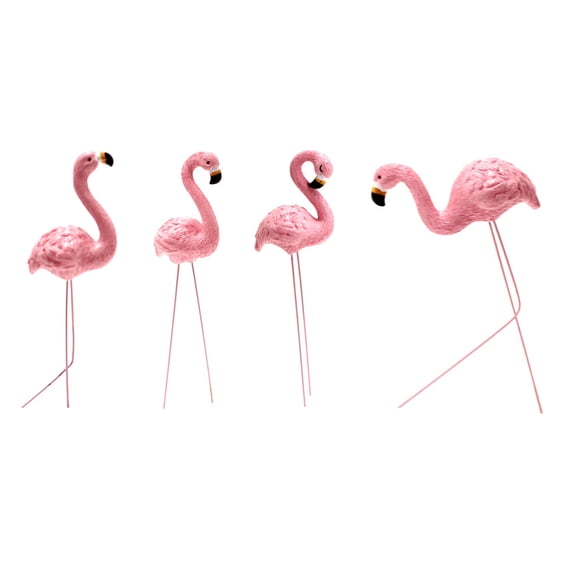 OUNONA 4Pcs Garden Decorations Pink Resin Mini Flamingo Garden Animal Model Holiday