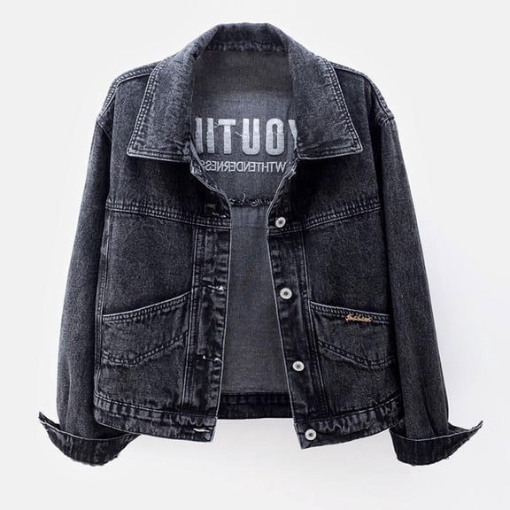 Abomasnow Women's Long Sleeve Cropped Denim Jacket Light Wash Short Jean Jacket Button Down Lapel Trucker Coat S-3XL