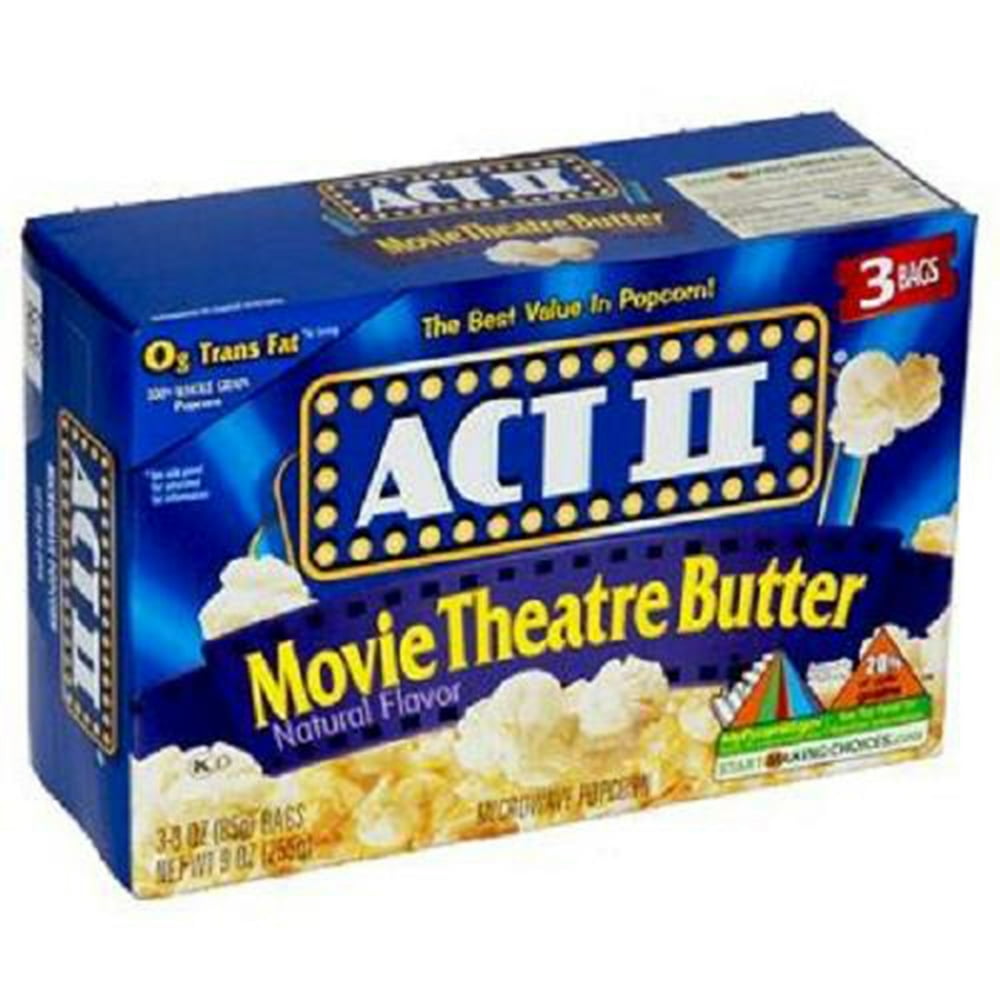Movie Theatre Butter Popcorn Best Value In Popcorn, 3 bags,(ACT II