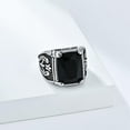 thumbnail image 3 of HIJONES Men's Stainless Steel Gothic Multicoloured Crystal Gemstone Tulip Engraved Chunky Biker Ring Punk Finger Jewelry Silver Black Stone Size 14, 3 of 6