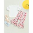 thumbnail image 4 of Toddler Baby Girl Easter Clothes Set Spring Summer Flared Outfit Lace Sleeve T-shirt Tops+Rabbit Print Bell Pants (Green, 3-4T), 4 of 9