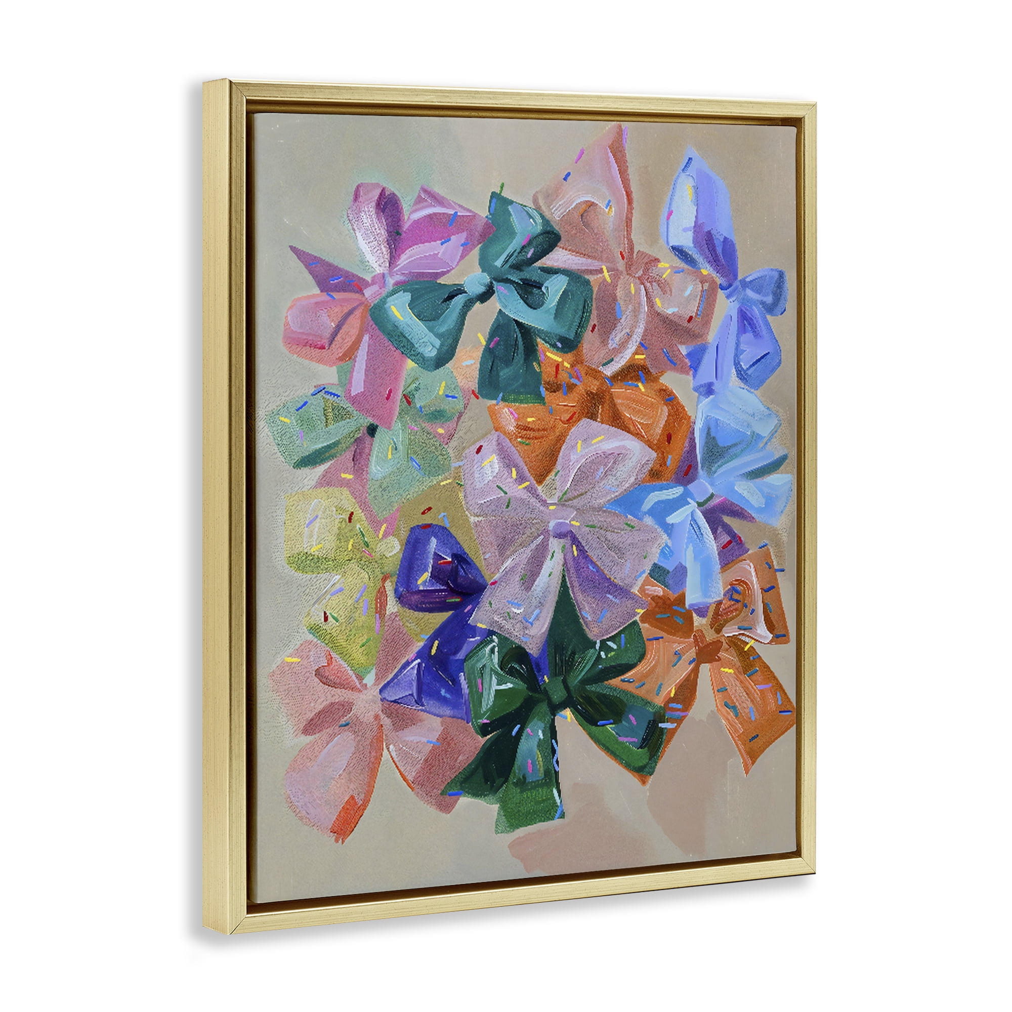 Stupell Industries Bright Bows Cluster with Sprinkles Gold Framed Floater Canvas Wall Art, design by The Prints Vibe