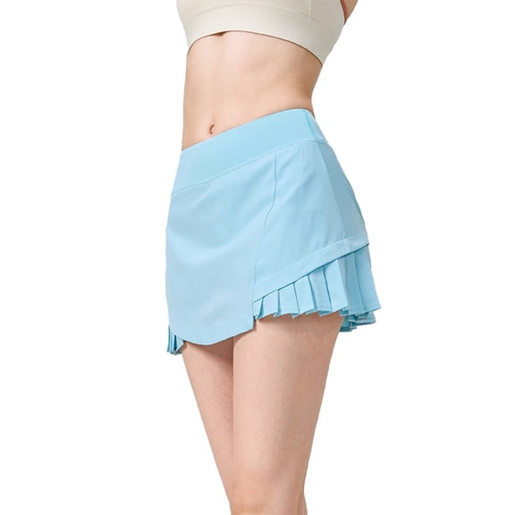 Women's Summer Skirts Women's Tennis Skirt With Pockets Fitness Pleated Pants High Waist Short Jogging Culottes Activewear Athletic Bottom Blue L