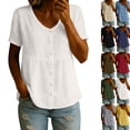 thumbnail image 2 of Linen Shirts for Women Summer Empire Waist Cotton Button Peplum Blouse Casual Plus Size Lightweight Gauze Tunic Tops,White,XL, 2 of 8