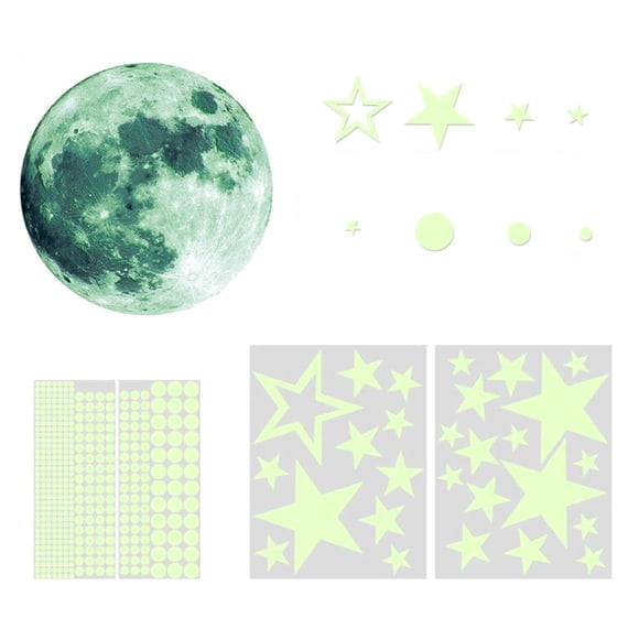 Yuarrent 435 piezas de pegatinas luminosas, papel tapiz fluorescente, luna, estrellas, habitación de jardín de infantes, parches de PVC, arte Decoración del hogar Verde435pcs 20cmLuna