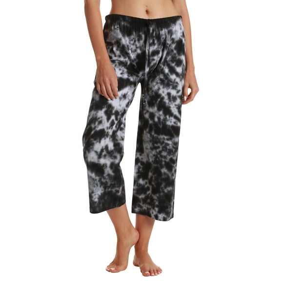 Just Love 100% Cotton Women Pajama Capri Pants Sleepwear (Tie Dye Black and White, Small)