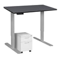 thumbnail image 3 of Esteem 48" Height Adjustable Power Desk with Single White Mobile Pedestal- Grey/Grey, 3 of 5