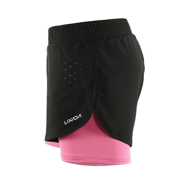MUJERES 2-EN-1 Running Shorts rápido Secado Aprendible Ejercio de Abrenamiento Activo Atinte Ciclo Pantalones cortos con revestimiento MÁS LARGO