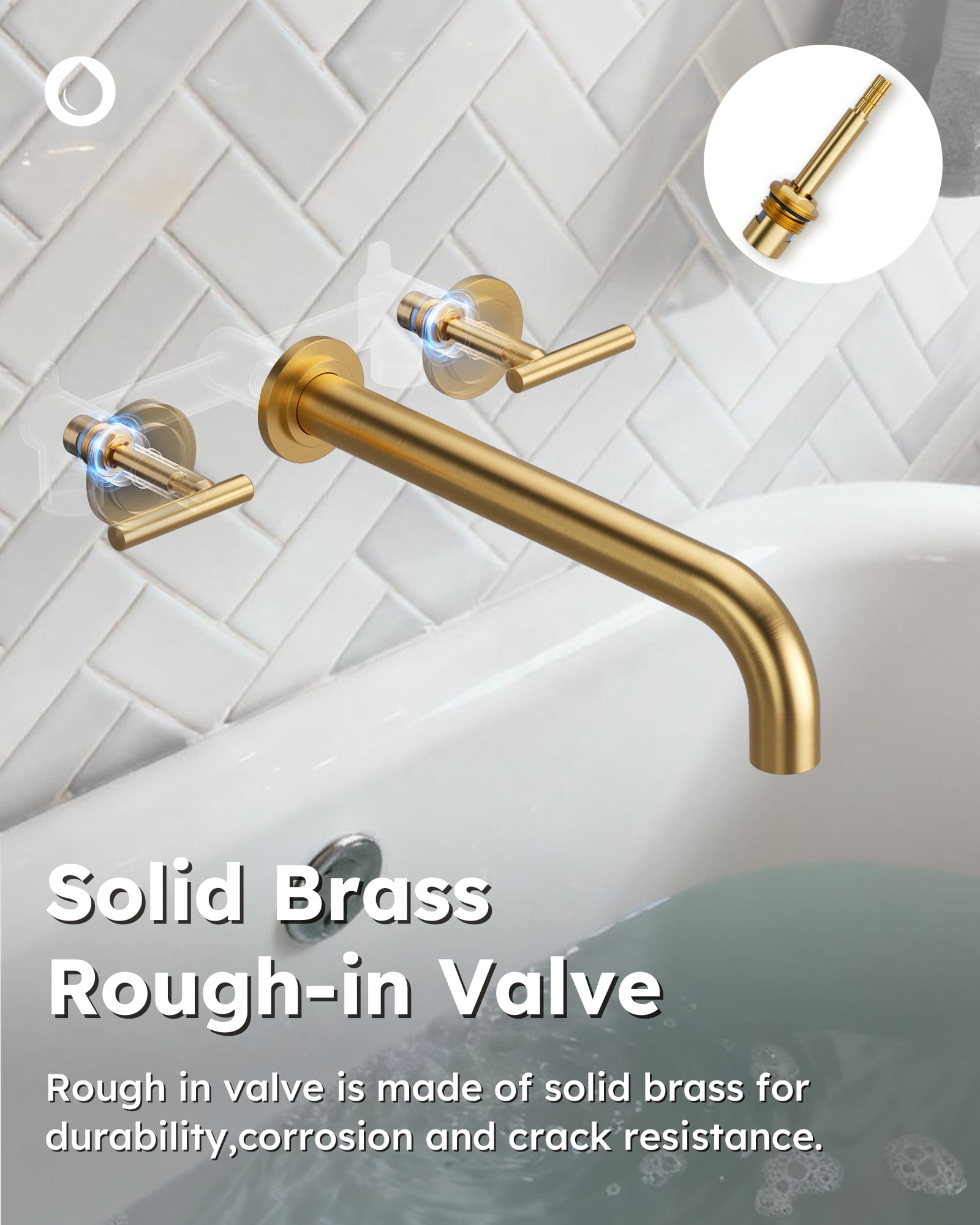 Wowow Wall Mount Tub Filler: Gold Tub Faucet High Flow Two Handles Solid Brass, Long Spout Reach,Tub Faucet Bathroom Bathtub Faucets with 2 Handles Tub Faucets with Brass Rough in Valve Include