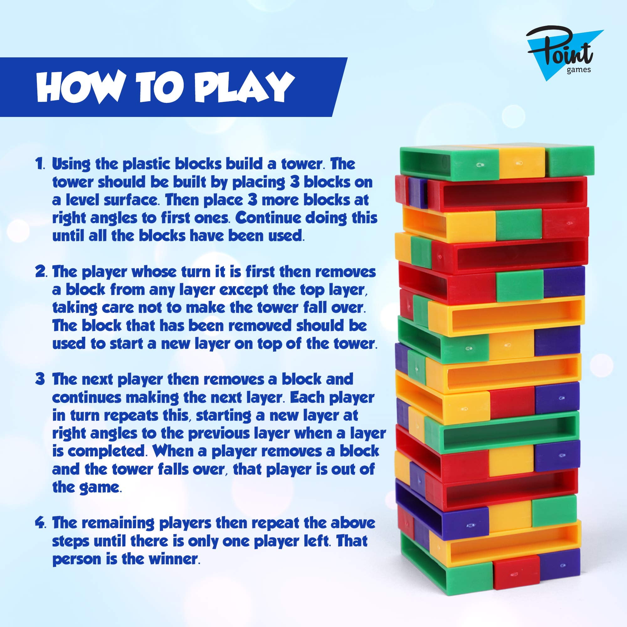 Point Games Tower - Stacking Blocks Game - Toppling Balance Tower Games -  Developmental & Interactive Puzzle, Test Stabilizing Skills- Ages 6+