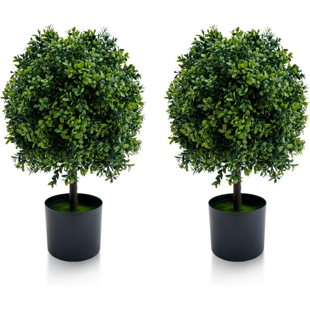 Kojooin Plantas Topiarias Artificiales, Árboles de Bolas de Boj Falsos para Exteriores E Interiores, Vegetación Sintética para Decoración Del Hogar, 20 Pulgadas, sin Fruta, 2 Pzas