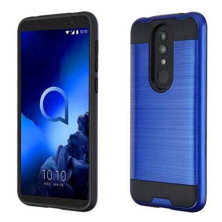 ALCATEL 1X [2019] Phone Case Heavy Duty Metallic Brushed Slim Hybrid Shock Proof Dual Layer Armor Defender Protective TPU Rubber Anti-Slip Design Cover BLUE Thin Case Cover for Alcatel 1X /