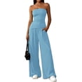 thumbnail image 4 of PRETTYGARDEN Summer Sets Women 2 Piece Outfits Asymmetrical Tube Tops and Pants Beach Vacation Airport Matching Lounge Set, 4 of 8