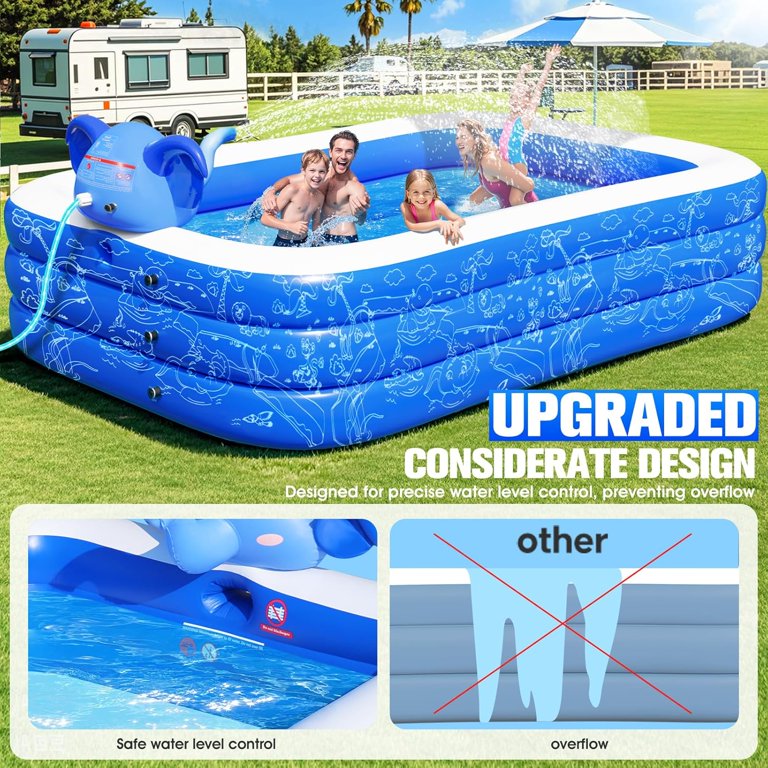 Inflatable Pool With Sprinkler - Giant Elephant Family Pool, 99" X 72" Oversized Blow Up Pool For Kids & Adults