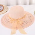 thumbnail image 4 of Bbyeadc Women's Roll Up Foldable Straw Sun Hat with Chain & Bow, UPF 50+ Wide Brim, Packable Summer Travel Beach Hat,Pink (One Size), 4 of 5