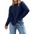 thumbnail image 2 of Chandails à Col Rond en Tricot Torsadé Surdimensionnés pour Femmes Bleu Marine TTTG, 2 of 6