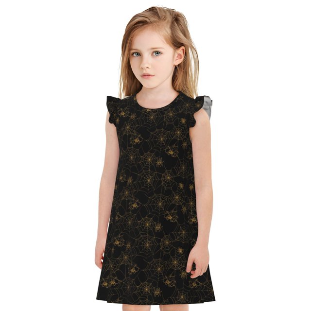 Balery Gold Spiders And Cobwebs Camisón de princesa para niñas, pijama de algodón con mangas abullonadas, suave y bonito.-X-Large