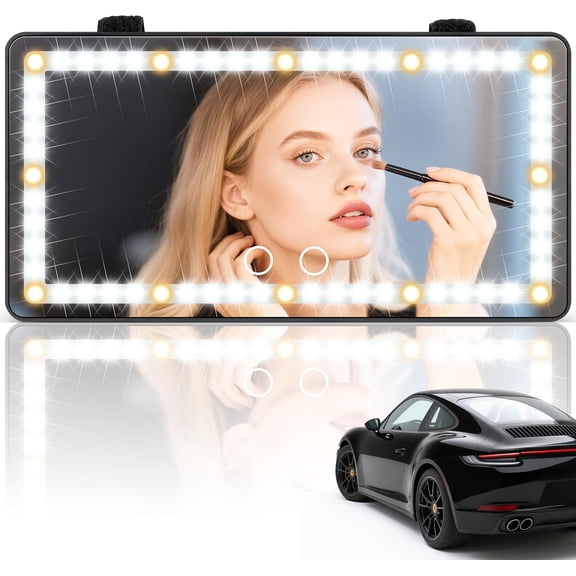 Car Vnity Mirror with Lights, Sun Visor Vanity Mirror, Rechargeable Car Vanity Mirror, 3 Lighting Modes, 60 LED Lights, Dimmable Touchscreen (Black)