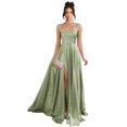 thumbnail image 1 of Vestido de dama de honor Stylefun satén salvia con cuello cuadrado en A, 1 of 7