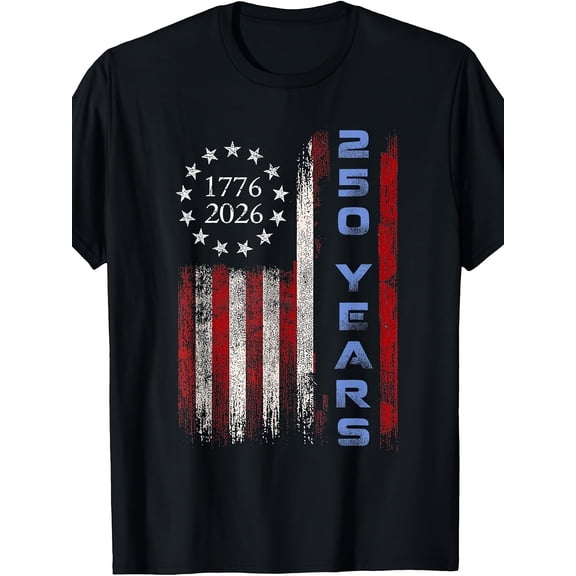 USA 250 Years Anniversary T-Shirt 1776-2026 Patriotic American Flag Distressed Vintage Retro Unisex Adult Tee