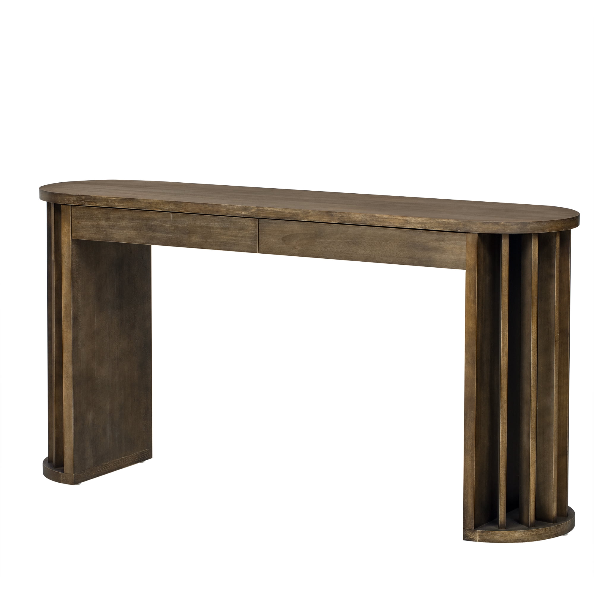 Euroco 59" Long Console Table with 2 Drawers,Farmhouse Narrow Sofa Table Entryway Table with Curved and Straight Line for Entrance,Living Room,Hallway,Natural