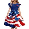 thumbnail image 2 of Avrnliq Girls 4th of July Dress Short Sleeve Ruffle Patriotic Midi Dress Casual Holiday Outfit,Size 5-6 T, 2 of 8