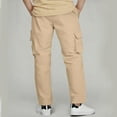 thumbnail image 4 of Cethrio Boys Cargo Pants Size 10-12, Multi-pocket Relaxed Fit Casual Elastic Waist School Pants Khaki, 4 of 5