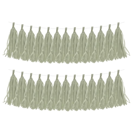 Uxcell 30Pcs Paper Tassels Garland Tassel Garland Banner with Rope and Tie Wire for Party Decorations Wedding Decorations Football Party Engagement Decor DIY Bean Green