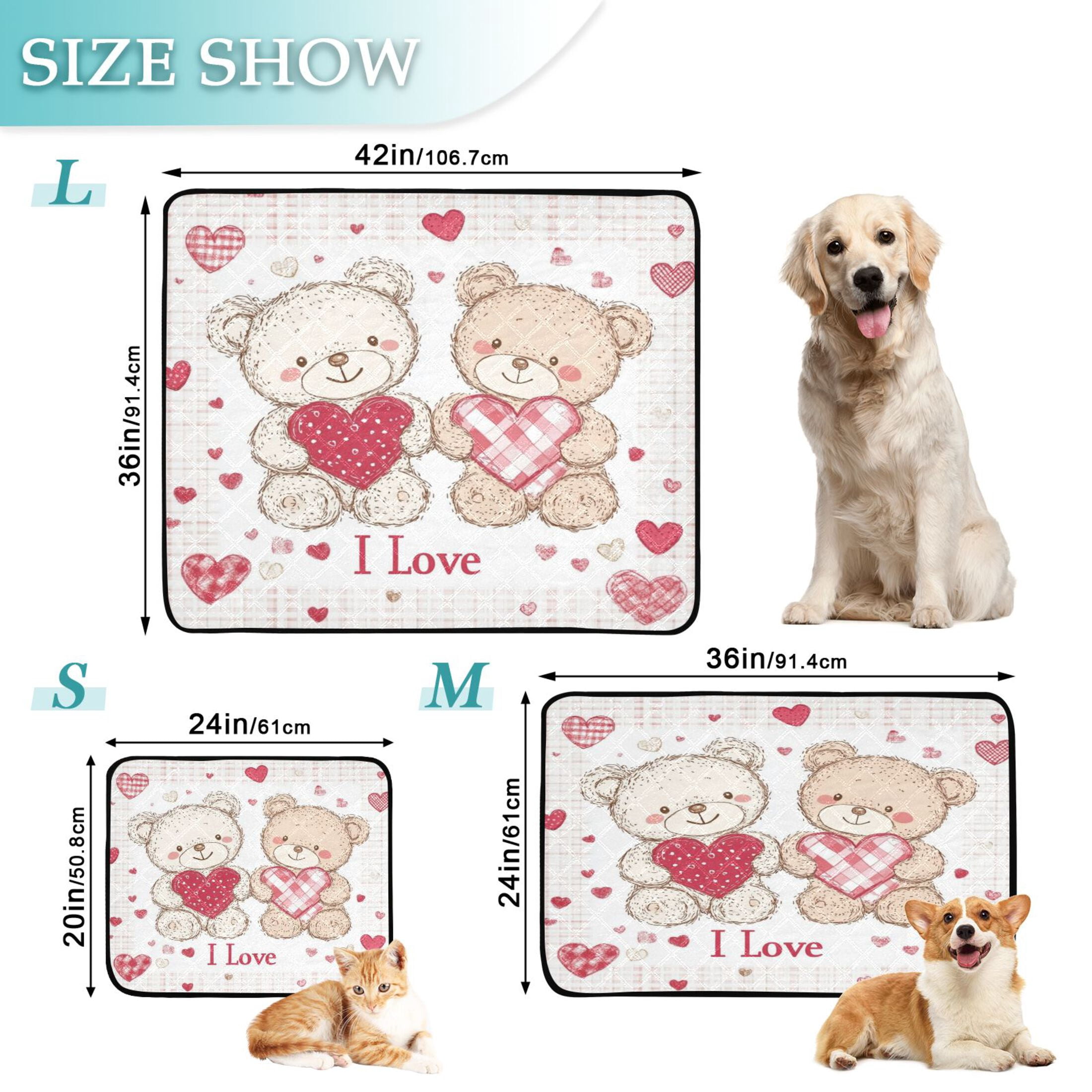 Qxltty Valentine Teddy Bear Cat litter Pads Pet Set of 2 Diaper Mats Center Anti-leakage Layer Absorbent Soft and Comfortable