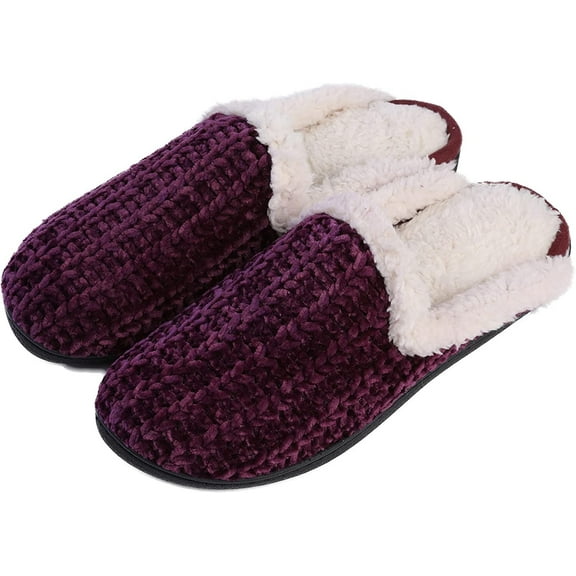 Roxoni Memory Foam Slippers for Women - Fuzzy Cozy Indoor/Outdoor Slides - Fluffy Slip On Shoes Womens House Slippers with Plush Heels and Anti-Skid Rubber Sole