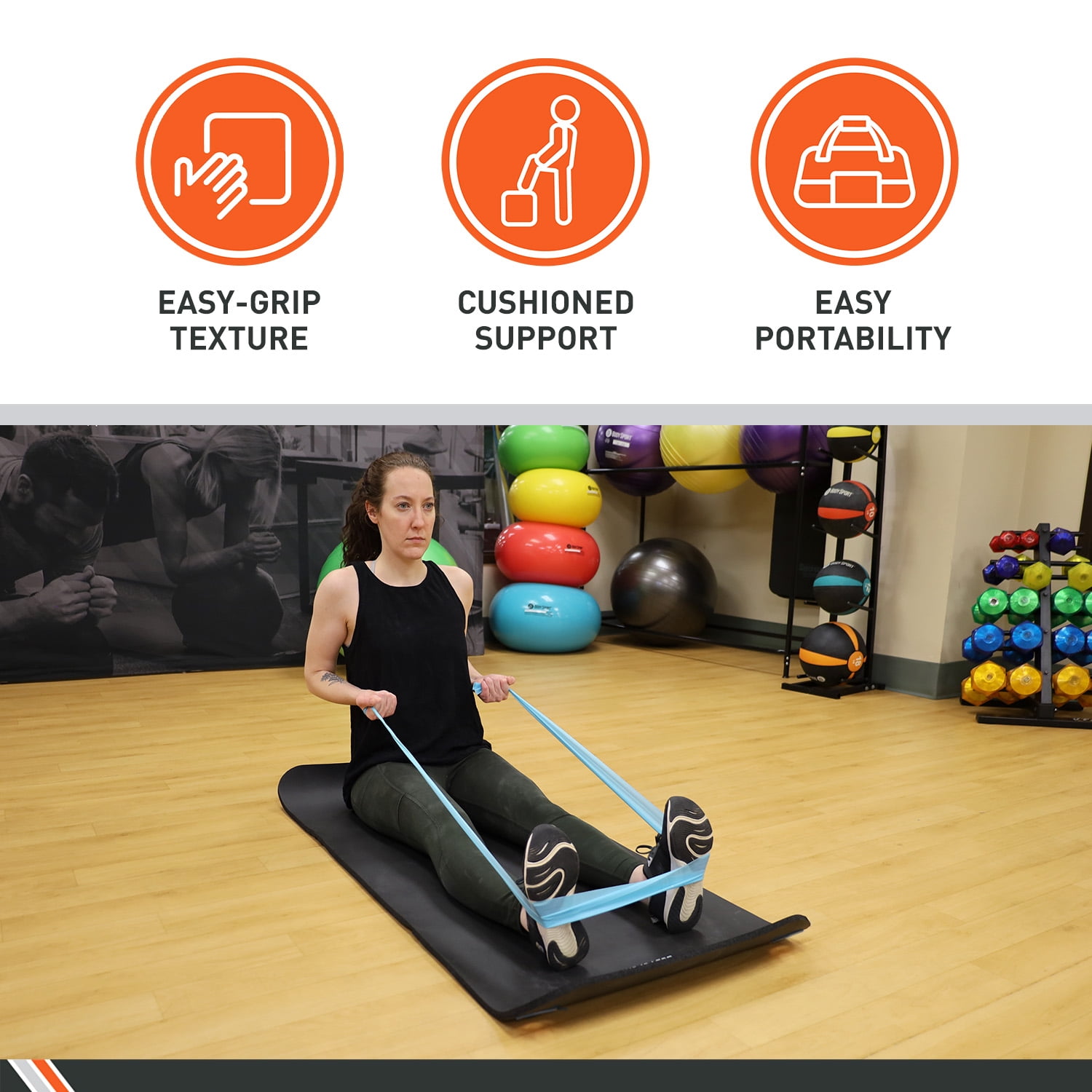 Body Sport TPE Exercise Mat, 56 in., Black – Neoprene Non-Slip Yoga Mat