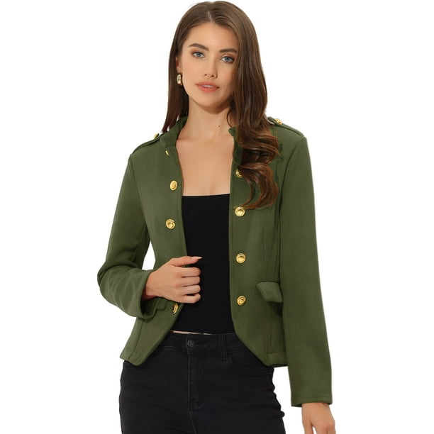 Chaqueta informal Allegra K de ante sintético con botones Steampunk parte delantera abierta Verde XS