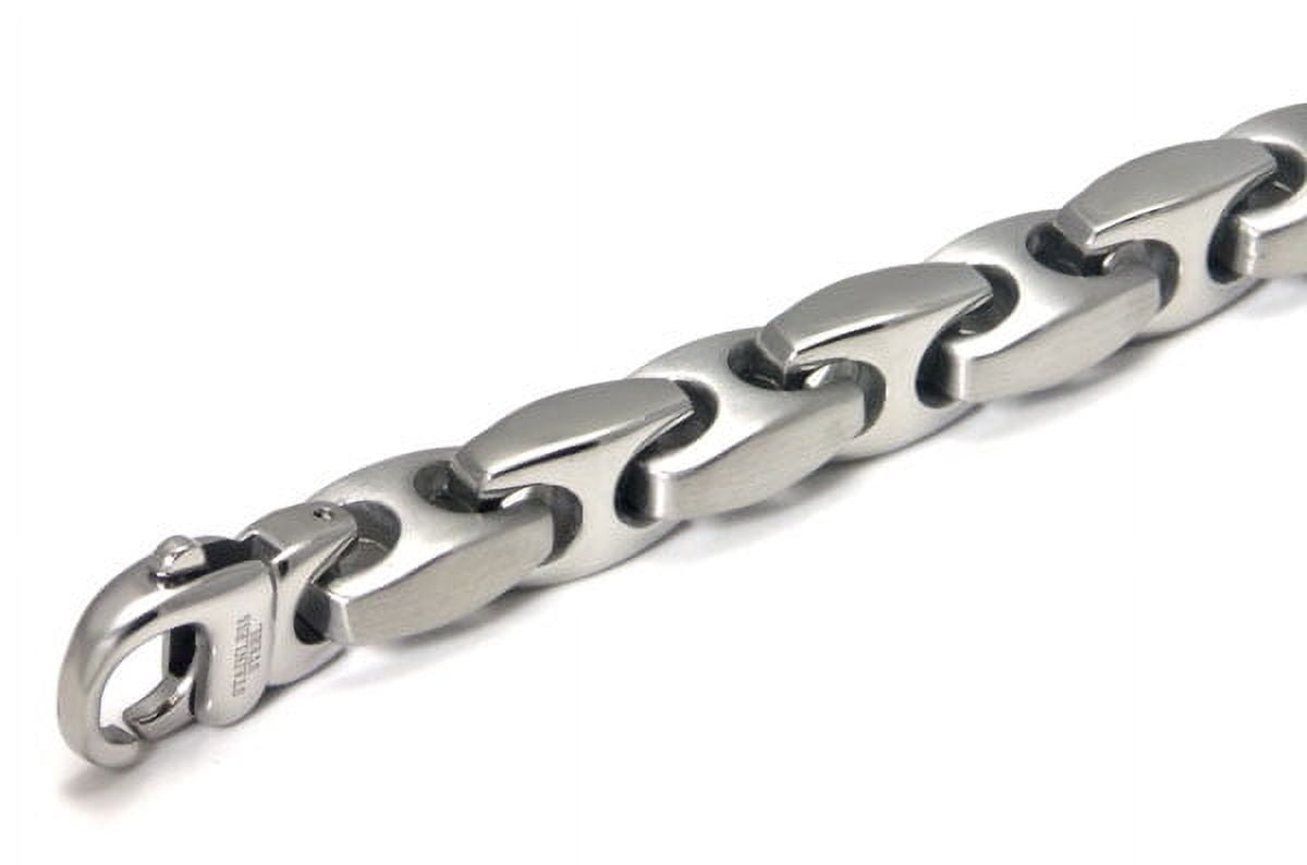 Titanium Kay Nitrogen Stainless Steel 10mm Two Tone High Polish and Brushed Finish Chrome Color Link Men's Bracelet 10"