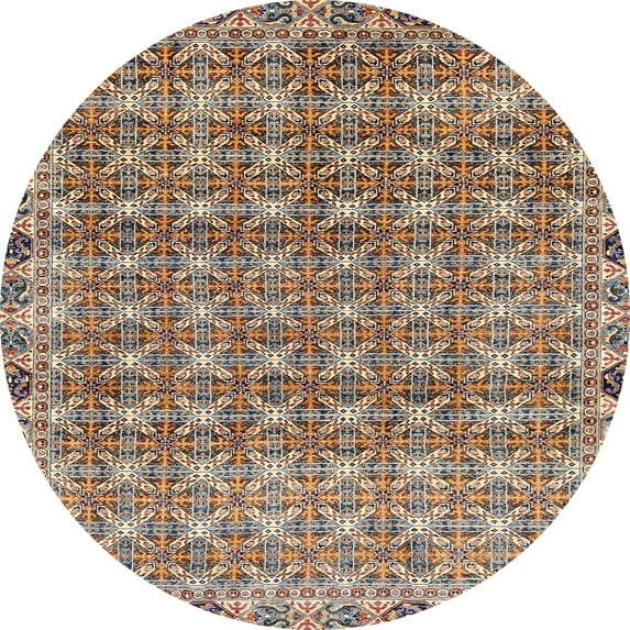 Ahgly Company Machine Washable Indoor Round Abstract Brown Area Rugs, 5' Round