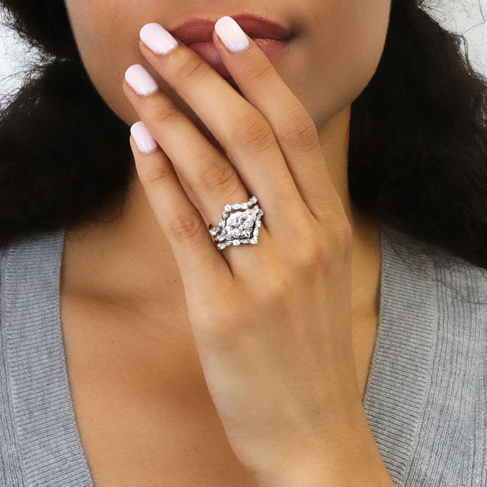 BERRICLE Sterling Silver Halo Wedding Engagement Rings Cushion Cut Cubic Zirconia CZ Wishbone Ring Set for Women, Rhodium Plated Size 10