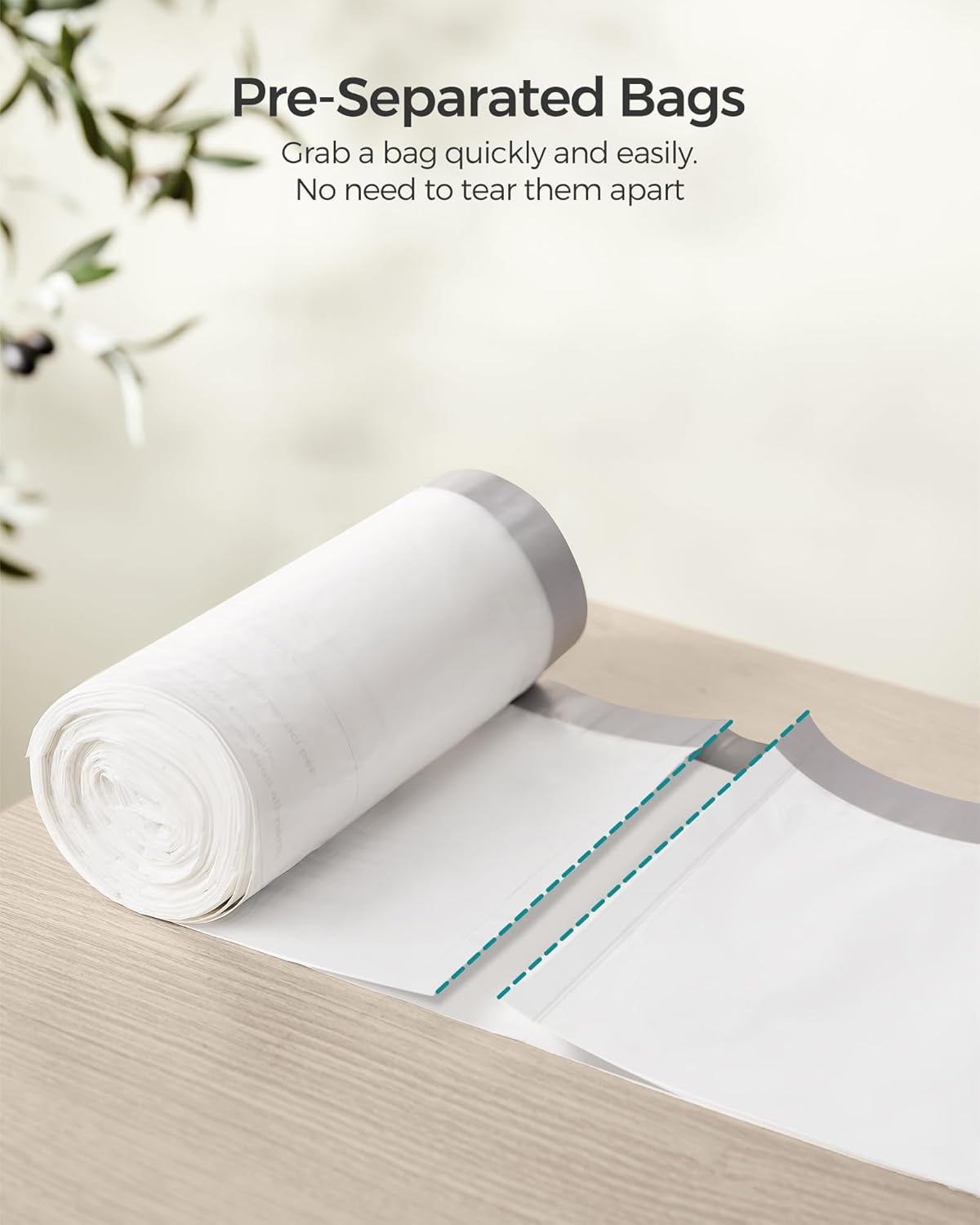 Heavy Duty Trash Bags for 8-Gallon Cans, White Drawstring Garbage Bags with Pre-Separated Design, 4 Rolls of 45 Count Each, Leak-Resistant Kitchen Liners