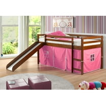 Donco Kids Twin Loft Bed with Slide & Pink Tent, Espresso