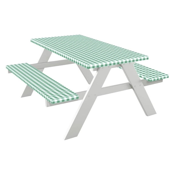 Juego de Cubierta de Mesa de Vinilo Impermeable para Exteriores | Mantel de picnic de 3 piezas con respaldo de franela | Borde elástico | Se adapta a bancos de mesa de 30"x72" y bancos de 12"x72"