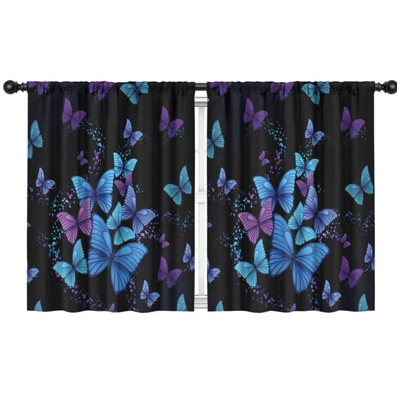 Blackout Kids Curtains,Black Blue Purple Butterfly Pattern Childrens Insulated Curtains Set Of 2,Bedroom Essentials,Toddler Room Decor 42"x54"