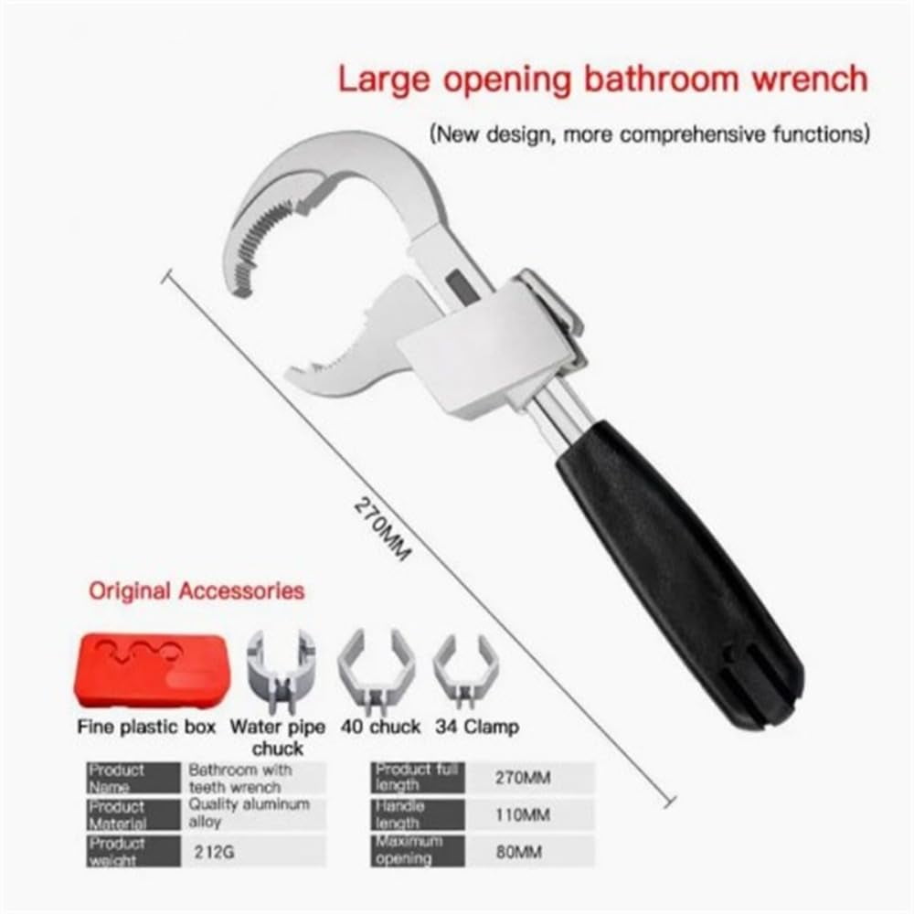 Universal Adjustable Wrench With 3 Chuck Multifunctional Double-ended Bath Wrench Bathroom Repair Hand Tool