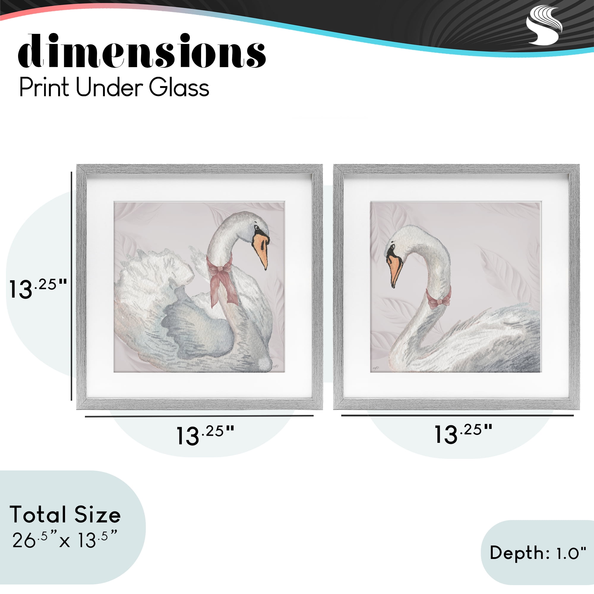 Stupell Industries Classic & Elegant Swans 2 Piece Gray Framed Print Under Glass Set, design by Elizabeth Medley
