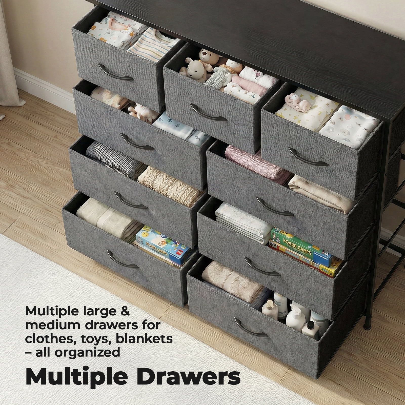 Alvantor Tall Dresser Fabric Storage Tower ,Wooden Top for Kid Room, Closet, Entryway, Nursery