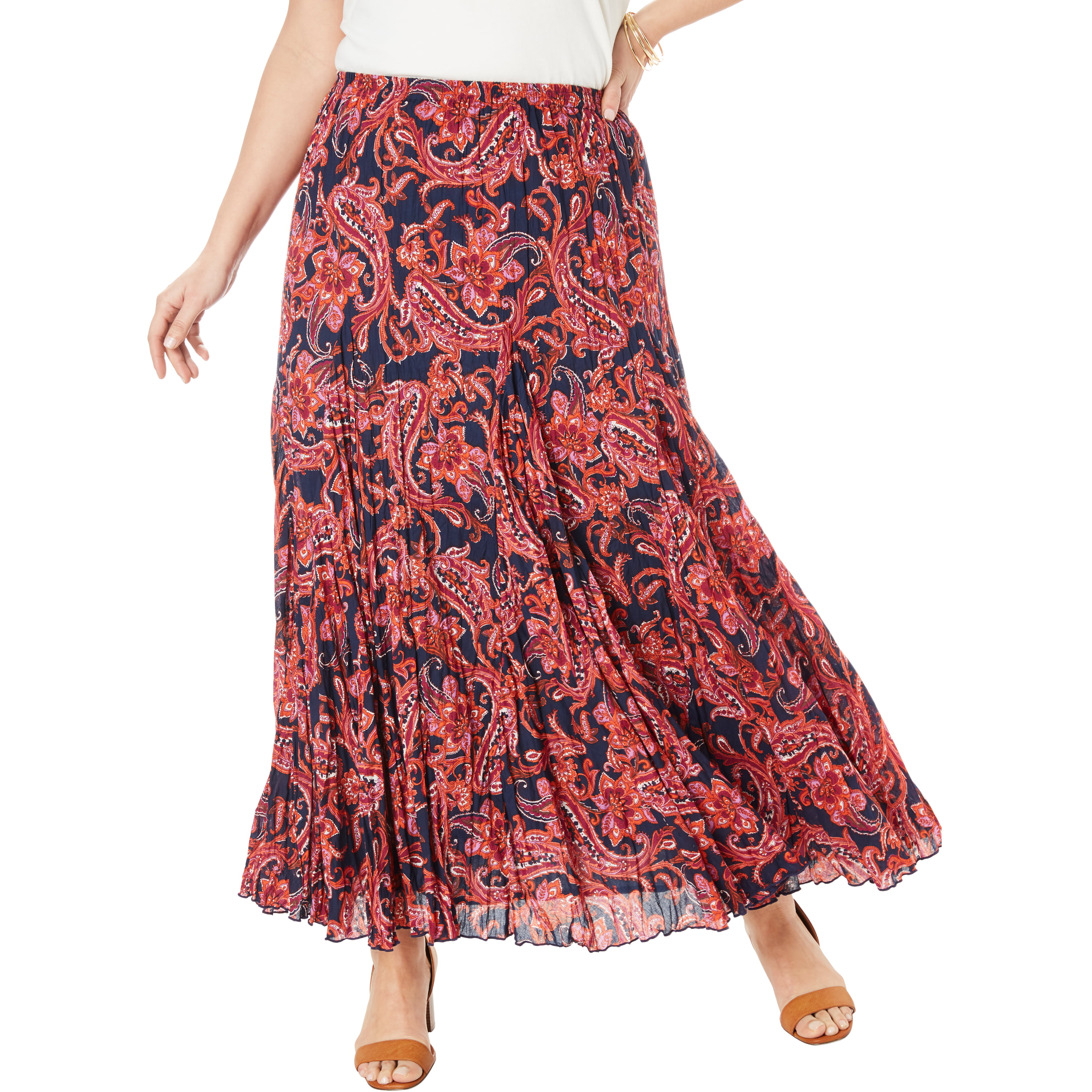 New Womens Plus Size Skirt Ladies Paisley Mirror Print Long Maxi Style Elastic 