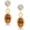 thumbnail image 2 of Gem Stone King 14K Yellow Gold Ecstasy Mystic Topaz and White Created Sapphire Drop Dangle Earrings for Women (1.26 Cttw, Gemstone Birthstone, Oval 6X4MM, Round 3MM), 2 of 4